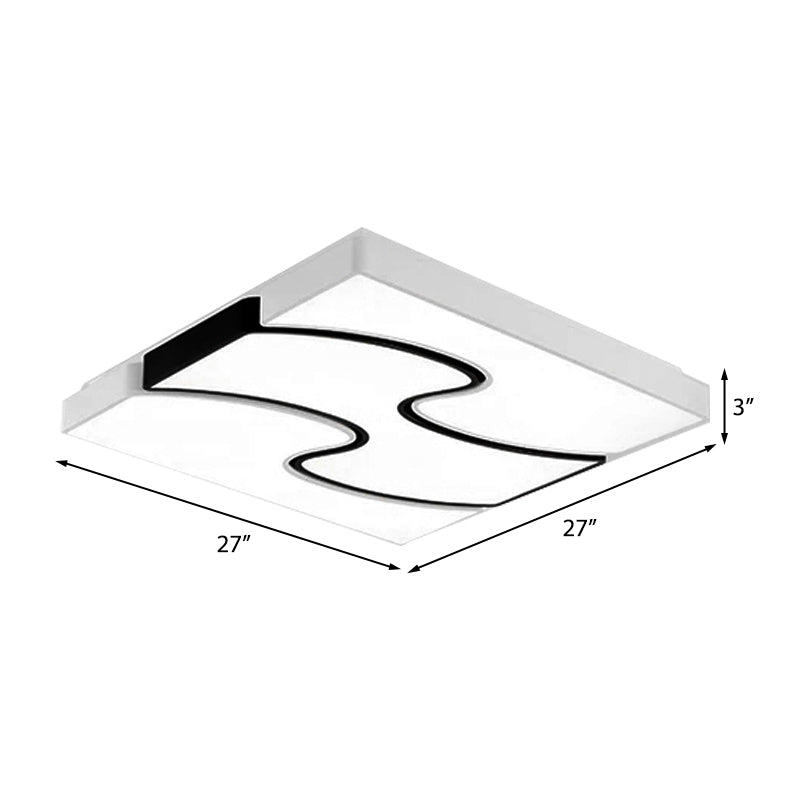 White Squared Flush Mount Fixture Modernist Style LED White Flush Mount Lighting for Living Room, 16.5