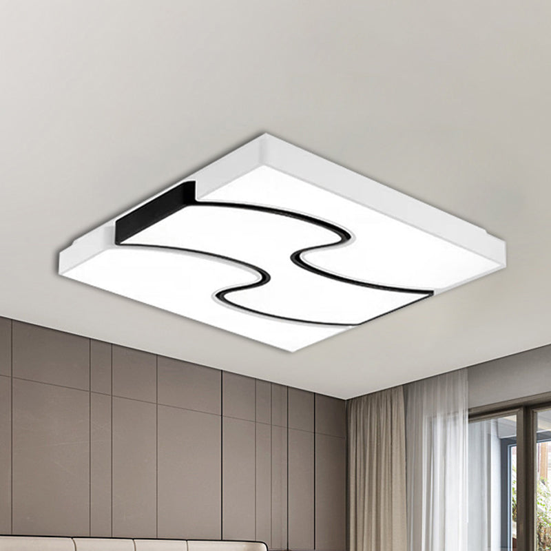 White Squared Flush Mount Fixture Modernist Style LED White Flush Mount Lighting for Living Room, 16.5