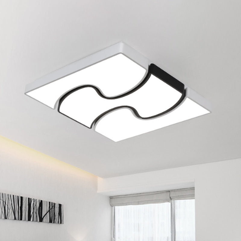 White Squared Flush Mount Fixture Modernist Style LED White Flush Mount Lighting for Living Room, 16.5