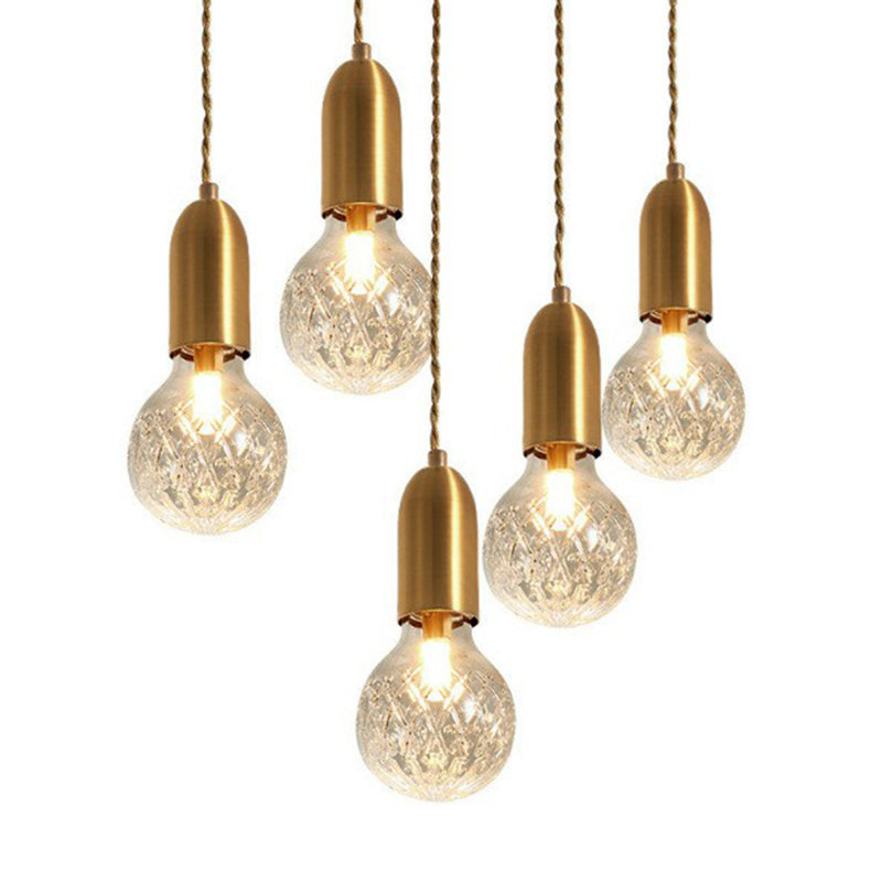 Lattice Glass Bulb Shaped Pendant Lamp Nordic 1-Light Restaurant Ceiling Light in Brass Clearhalo 'Art Deco Pendants' 'Cast Iron' 'Ceiling Lights' 'Ceramic' 'Crystal' 'Industrial Pendants' 'Industrial' 'Metal' 'Middle Century Pendants' 'Pendant Lights' 'Pendants' 'Tiffany' Lighting' 2384813