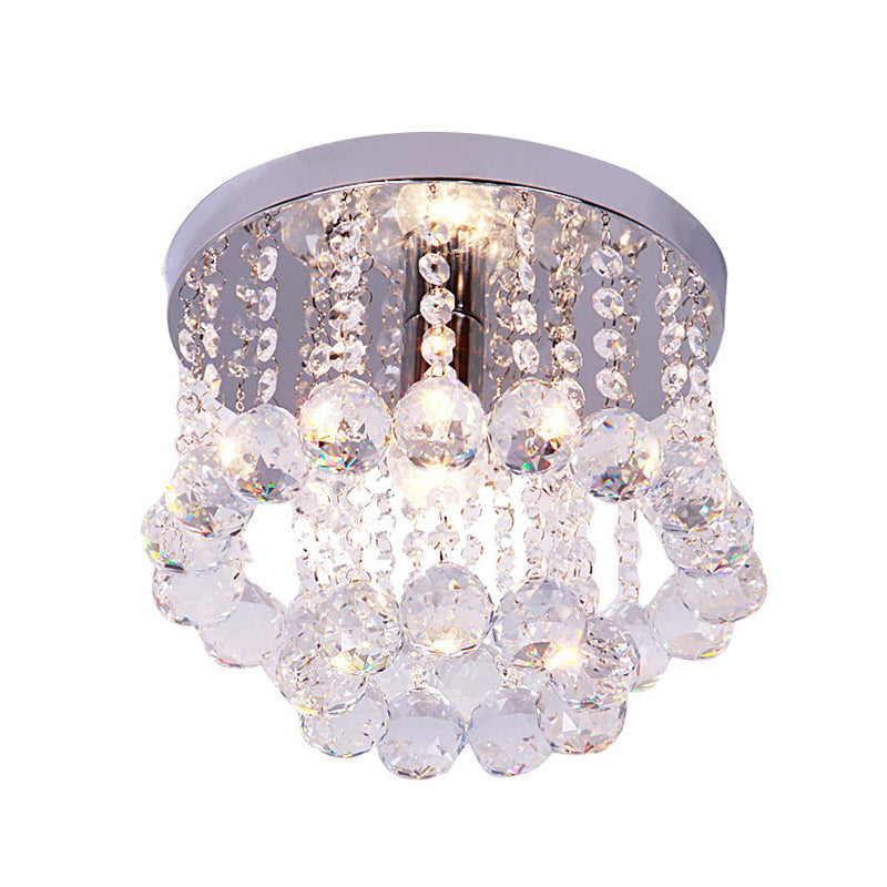 Chrome Finish Round Flushmount Light Modern Single Metal Semi Flush Mount Ceiling Fixture with Crystal Drops Chrome 8