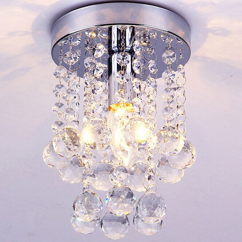 Chrome Finish Round Flushmount Light Modern Single Metal Semi Flush Mount Ceiling Fixture with Crystal Drops Chrome 6