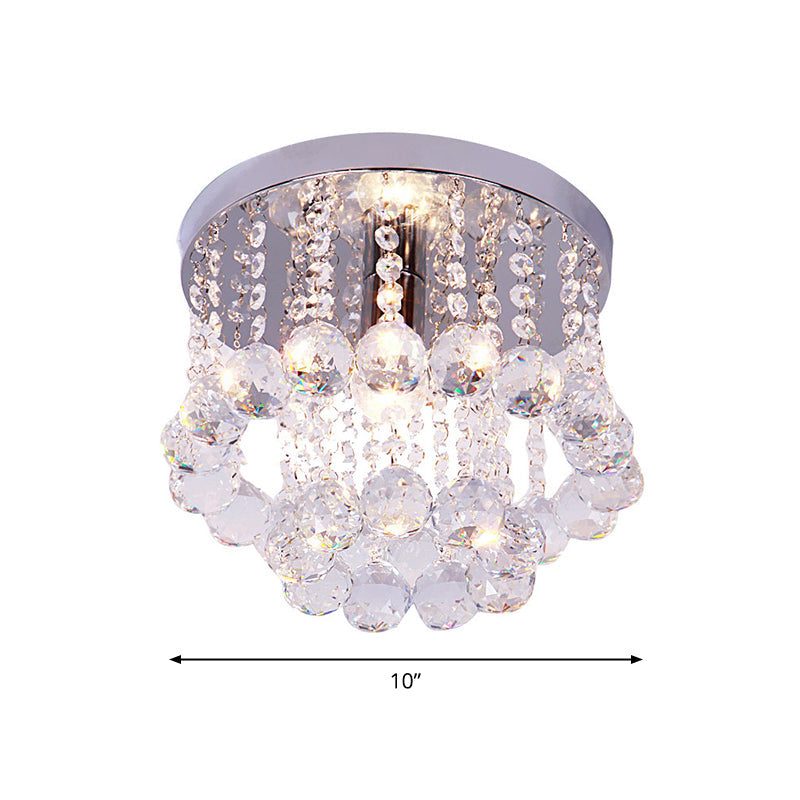 Chrome Finish Round Flushmount Light Modern Single Metal Semi Flush Mount Ceiling Fixture with Crystal Drops Chrome 10