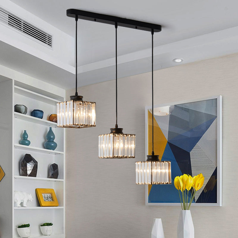 Square Dining Room Multi Ceiling Light Minimalistic Crystal 3 Heads Pendant Lighting Clearhalo 'Ceiling Lights' 'Pendant Lights' 'Pendants' Lighting' 2385007