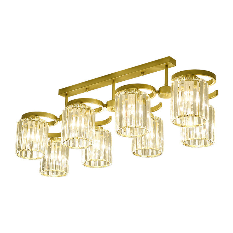 Brass Finish Semi Flush Light Simple Style Crystal Cylindrical Ceiling Mount Light for Living Room Clearhalo 'Ceiling Lights' 'Close To Ceiling Lights' 'Close to ceiling' 'Semi-flushmount' Lighting' 2385015