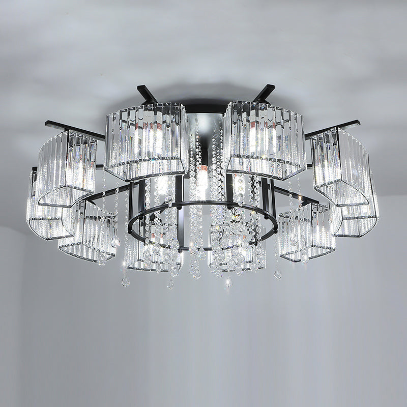 Circle Semi Flush Ceiling Fixture Modern Crystal Block Living Room Flushmount Light in Black 16 Black Clearhalo 'Ceiling Lights' 'Close To Ceiling Lights' 'Close to ceiling' 'Semi-flushmount' Lighting' 2385018