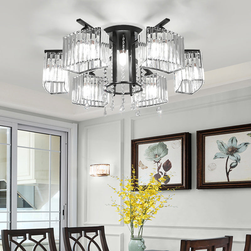 Circle Semi Flush Ceiling Fixture Modern Crystal Block Living Room Flushmount Light in Black Clearhalo 'Ceiling Lights' 'Close To Ceiling Lights' 'Close to ceiling' 'Semi-flushmount' Lighting' 2385021