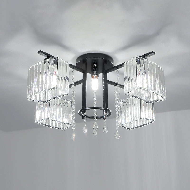 Circle Semi Flush Ceiling Fixture Modern Crystal Block Living Room Flushmount Light in Black 5 Black Clearhalo 'Ceiling Lights' 'Close To Ceiling Lights' 'Close to ceiling' 'Semi-flushmount' Lighting' 2385022