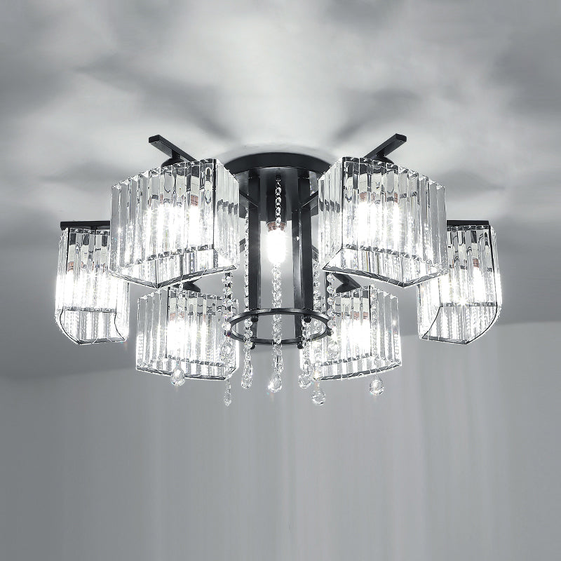 Circle Semi Flush Ceiling Fixture Modern Crystal Block Living Room Flushmount Light in Black 7 Black Clearhalo 'Ceiling Lights' 'Close To Ceiling Lights' 'Close to ceiling' 'Semi-flushmount' Lighting' 2385024