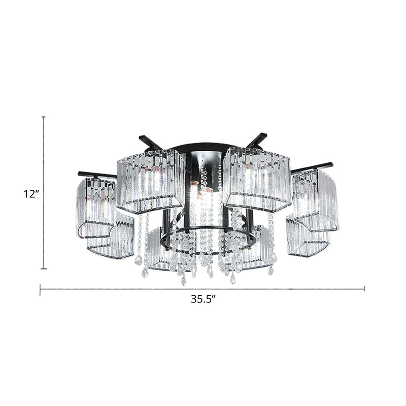 Circle Semi Flush Ceiling Fixture Modern Crystal Block Living Room Flushmount Light in Black Clearhalo 'Ceiling Lights' 'Close To Ceiling Lights' 'Close to ceiling' 'Semi-flushmount' Lighting' 2385025