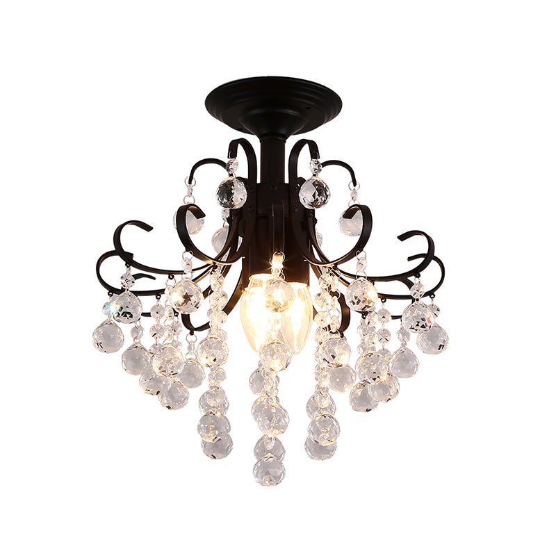 3-Bulb Semi Mount Lighting Vintage Swirl Crystal Ceiling Light in Black for Foyer Clearhalo 'Ceiling Lights' 'Close To Ceiling Lights' 'Close to ceiling' 'Semi-flushmount' Lighting' 2385043