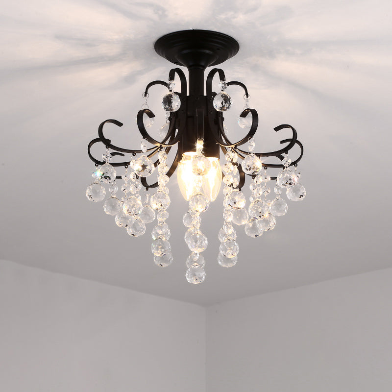 3-Bulb Semi Mount Lighting Vintage Swirl Crystal Ceiling Light in Black for Foyer Clearhalo 'Ceiling Lights' 'Close To Ceiling Lights' 'Close to ceiling' 'Semi-flushmount' Lighting' 2385044