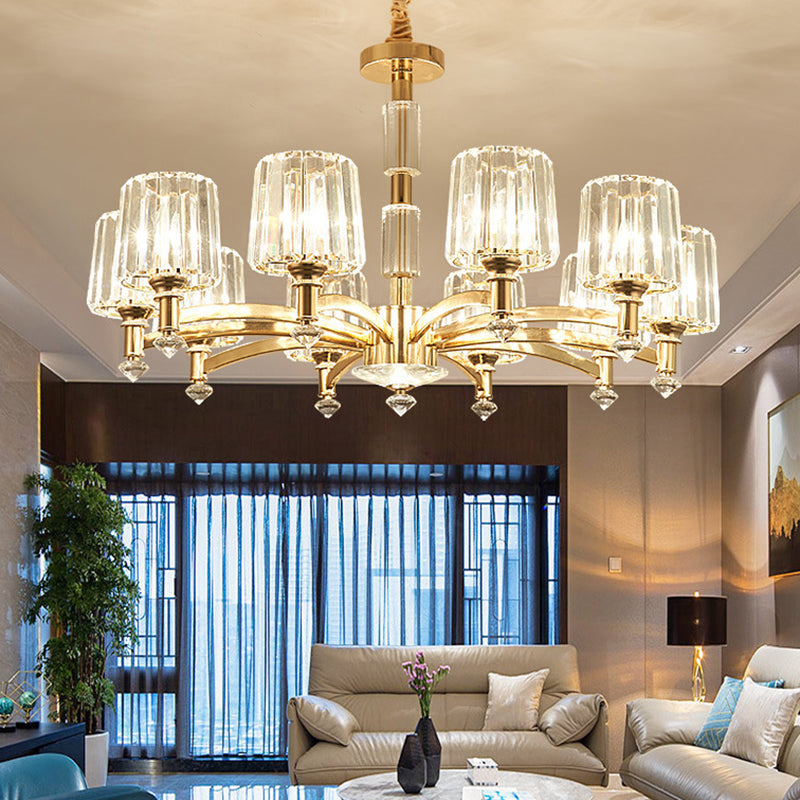 Cylindrical Living Room Chandelier Clear Crystal Modernism Hanging Light in Brass Clearhalo 'Ceiling Lights' 'Chandeliers' Lighting' options 2385045