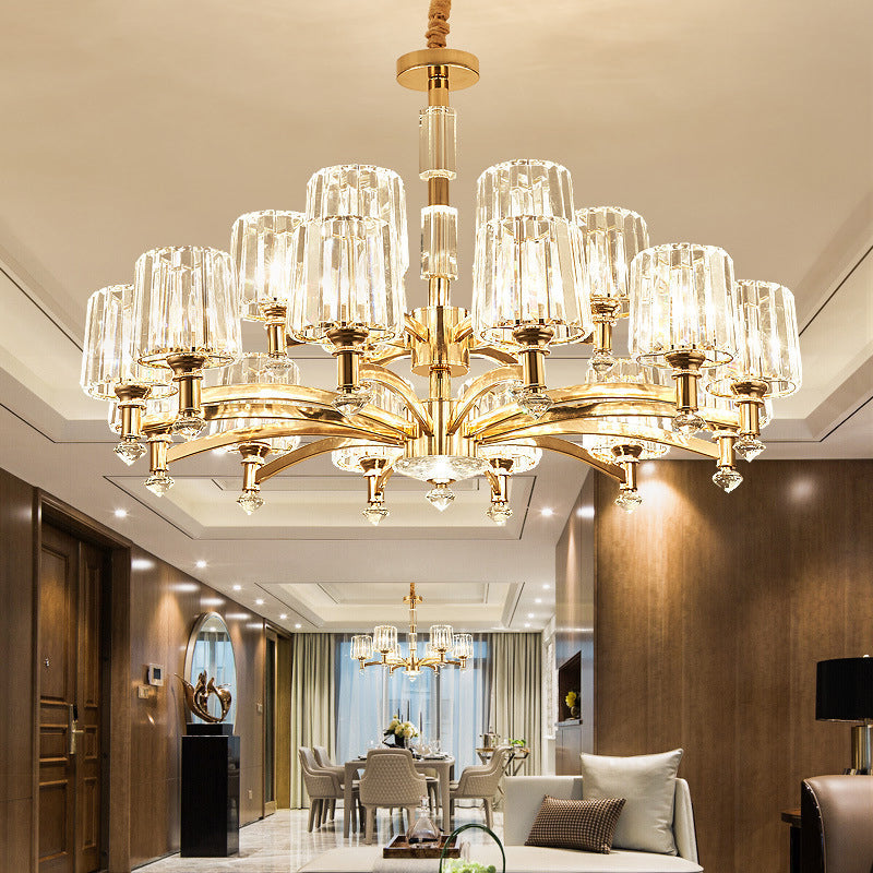 Cylindrical Living Room Chandelier Clear Crystal Modernism Hanging Light in Brass Clearhalo 'Ceiling Lights' 'Chandeliers' Lighting' options 2385046