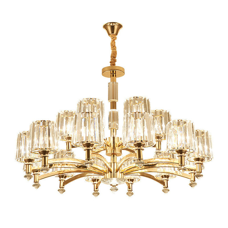 Cylindrical Living Room Chandelier Clear Crystal Modernism Hanging Light in Brass Clearhalo 'Ceiling Lights' 'Chandeliers' Lighting' options 2385047