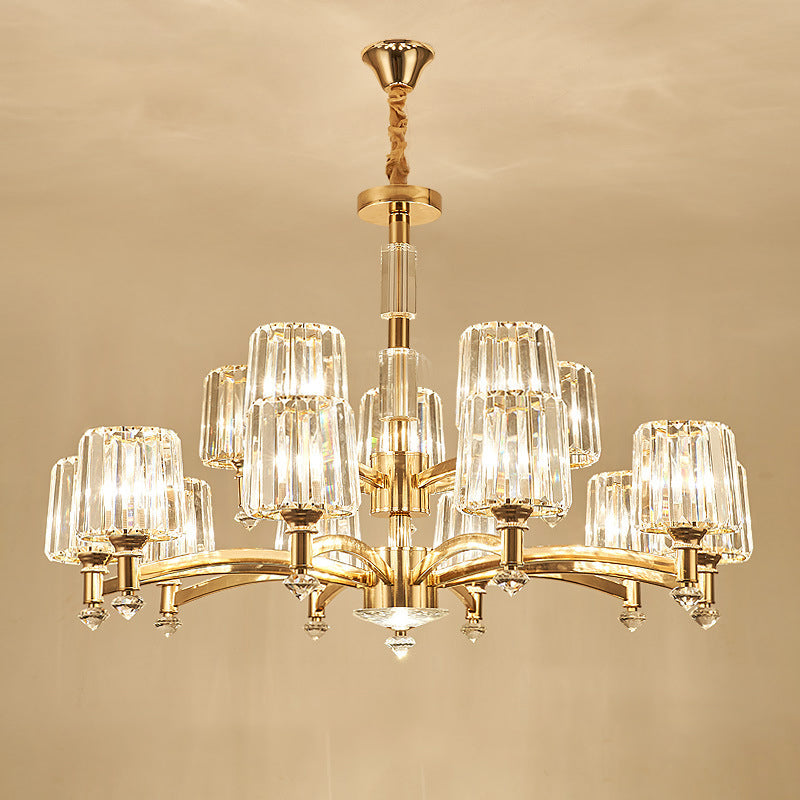 Cylindrical Living Room Chandelier Clear Crystal Modernism Hanging Light in Brass Clearhalo 'Ceiling Lights' 'Chandeliers' Lighting' options 2385053