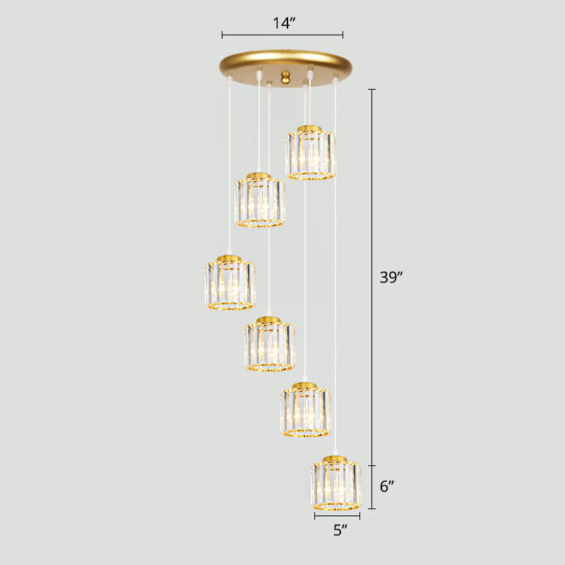 Shaded Glass Multi Light Pendant Lighting Modern Ceiling Hang Lamp for Living Room 6 Gold Clearhalo 'Ceiling Lights' 'Modern Pendants' 'Modern' 'Pendant Lights' 'Pendants' Lighting' 2385151