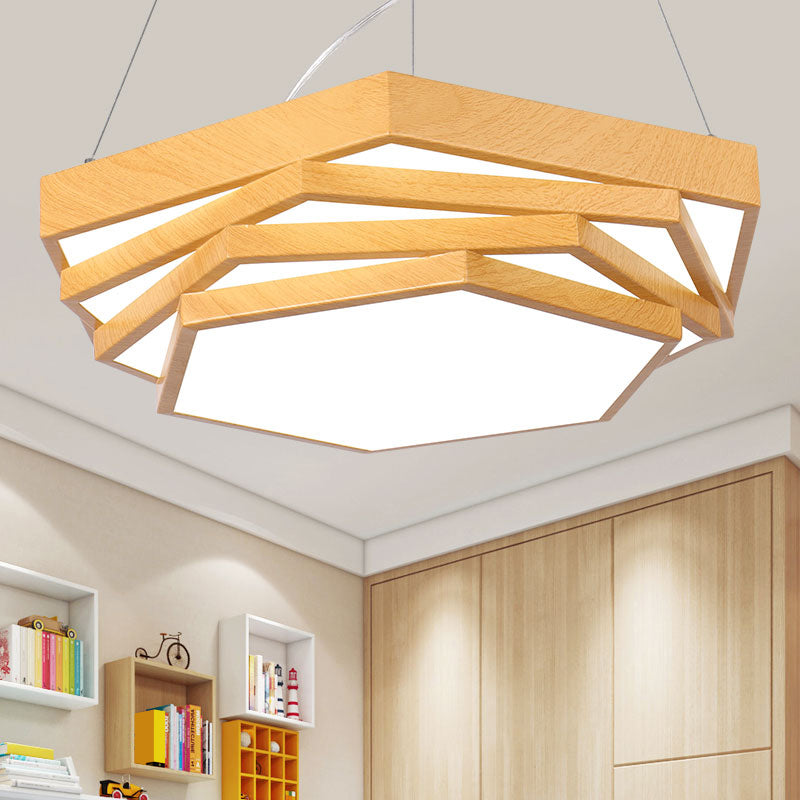 Spiral Hexagon Office Chandelier Acrylic Modern LED Suspension Lighting in Light Wood Light Wood Clearhalo 'Ceiling Lights' 'Chandeliers' 'Modern Chandeliers' 'Modern' Lighting' 2385224