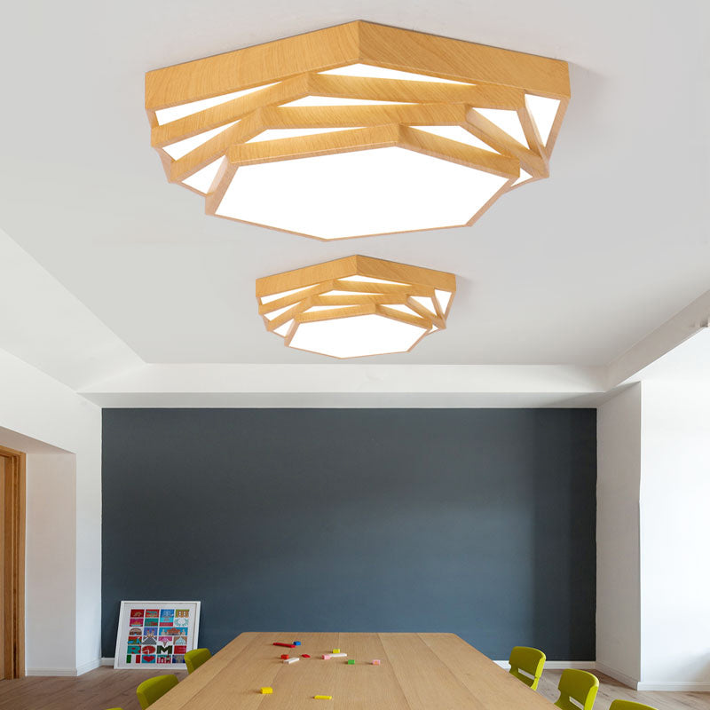 Spiral Hexagon Office Chandelier Acrylic Modern LED Suspension Lighting in Light Wood Clearhalo 'Ceiling Lights' 'Chandeliers' 'Modern Chandeliers' 'Modern' Lighting' 2385227