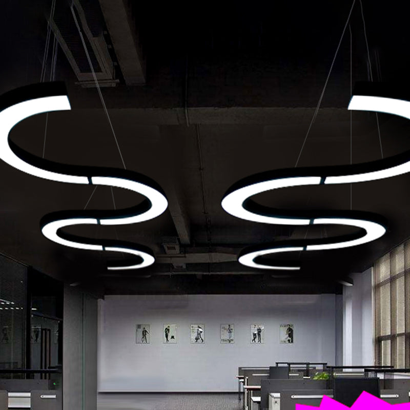 Black C Shaped Ceiling Chandelier Simplicity Acrylic LED Pendant Light Fixture for Office Black Clearhalo 'Ceiling Lights' 'Chandeliers' 'Modern Chandeliers' 'Modern' Lighting' 2385234