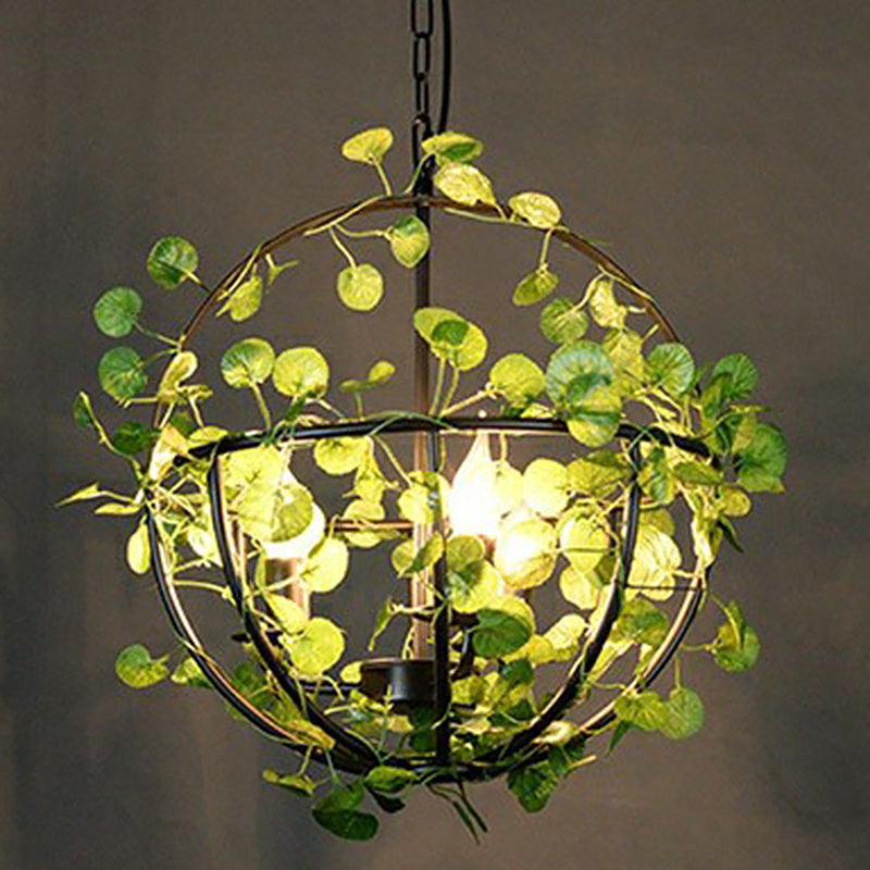 Green Hanging Ceiling Light Country Style Wire Cage Iron Chandelier with Artificial Vine for Restaurant Clearhalo 'Ceiling Lights' 'Chandeliers' Lighting' options 2385345