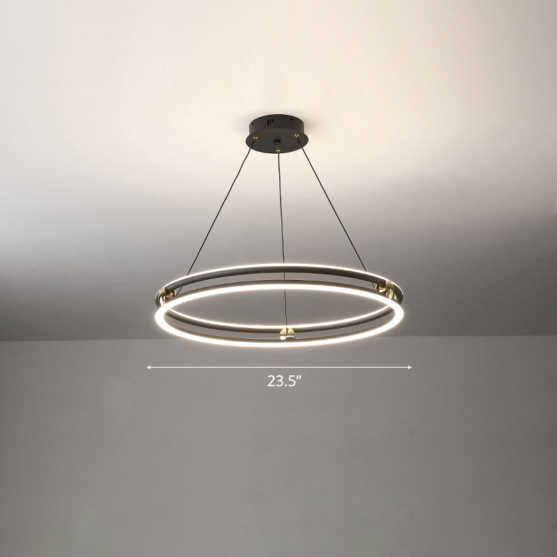 Black and White Circle Chandelier Minimalistic Aluminum LED Hanging Light for Dining Room Black 23.5