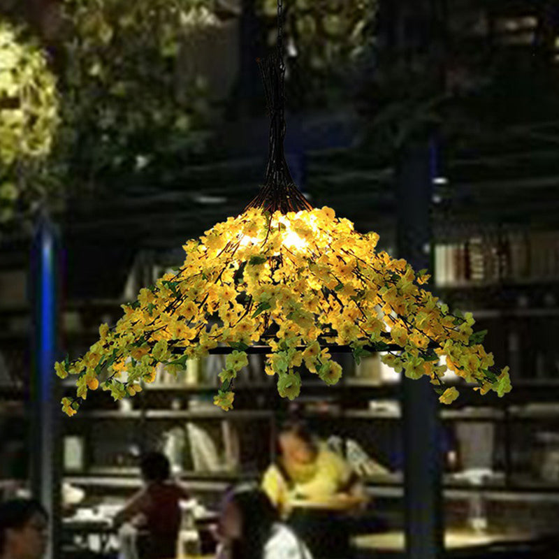 Artificial Botanic Restaurant Hanging Light Loft Style Metal Green Ceiling Chandelier Green 43