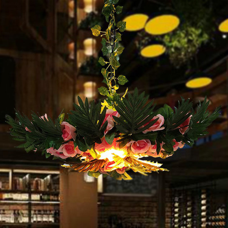 Artificial Botanic Restaurant Hanging Light Loft Style Metal Green Ceiling Chandelier Green 29.5