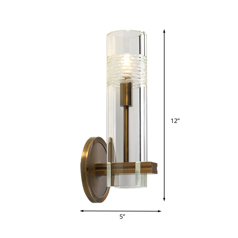 Traditional Tube Wall Mount Lighting Clear Glass 1/2 Heads Wall Mounted Lamp in Gold for Living Room Clearhalo 'Wall Lamps & Sconces' 'Wall Lights' Lighting' 238574