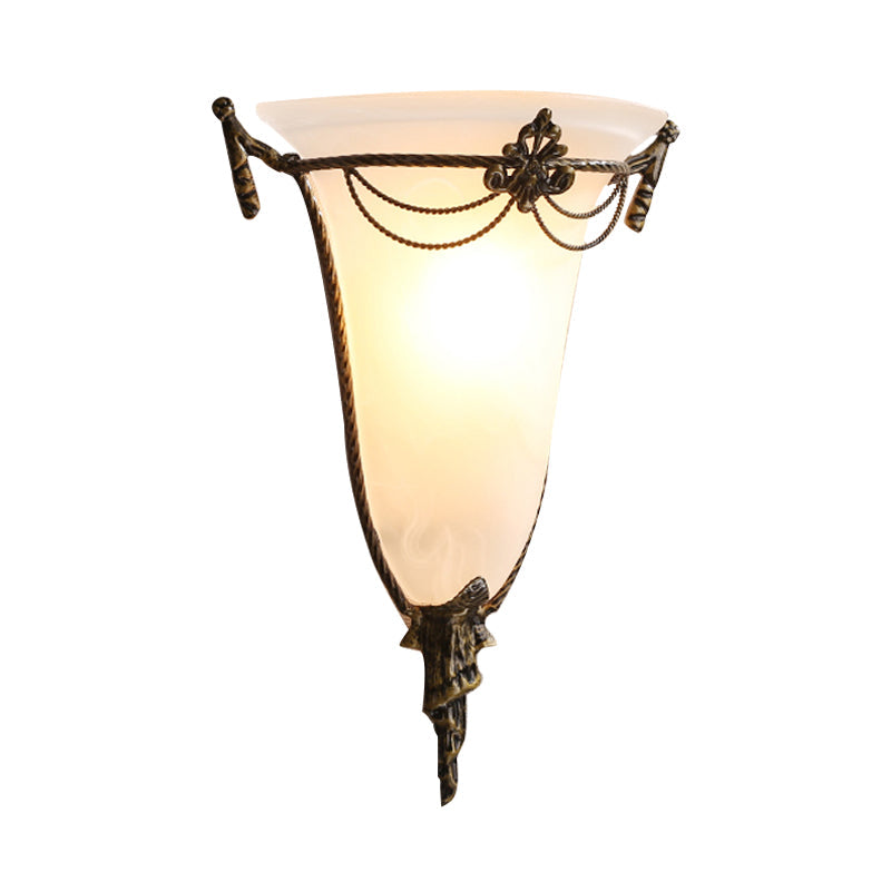 White Glass Trumpet Sconce Light Traditionary 1 Head Wall Lamp Fixture for Living Room Clearhalo 'Wall Lamps & Sconces' 'Wall Lights' Lighting' 238718