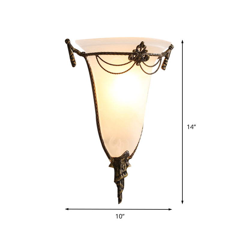 White Glass Trumpet Sconce Light Traditionary 1 Head Wall Lamp Fixture for Living Room Clearhalo 'Wall Lamps & Sconces' 'Wall Lights' Lighting' 238719