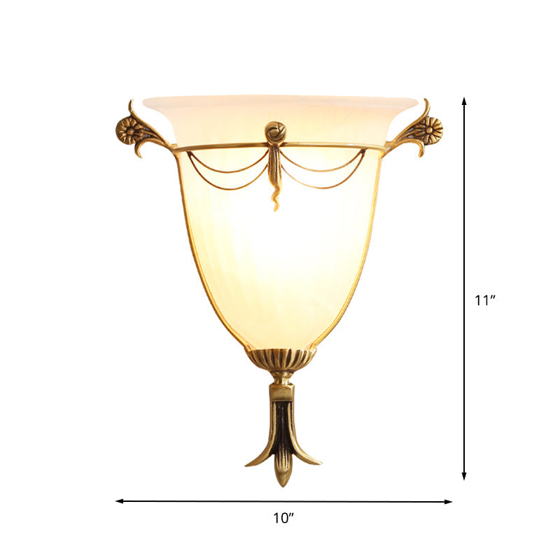 1 Bulb Wide Flare Sconce Lamp Tradition White Glass Wall Lighting Fixture for Bedside Clearhalo 'Wall Lamps & Sconces' 'Wall Lights' Lighting' 238728