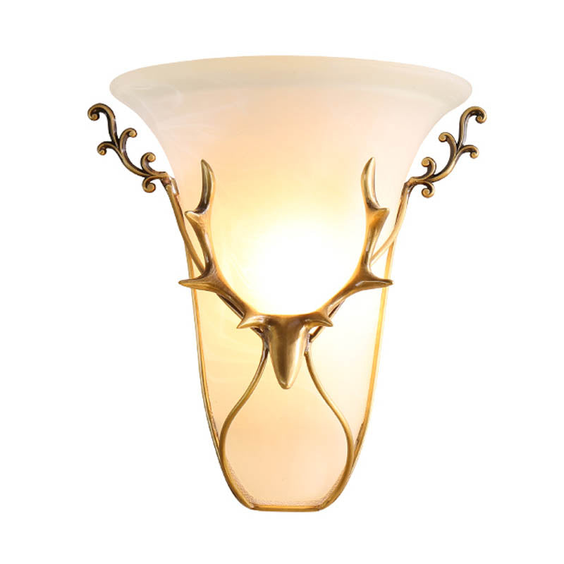 Traditional Trumpet Wall Mount Lighting Frosted Glass 1 Head Wall Mounted Lamp in Brass with Elk Clearhalo 'Wall Lamps & Sconces' 'Wall Lights' Lighting' 238767