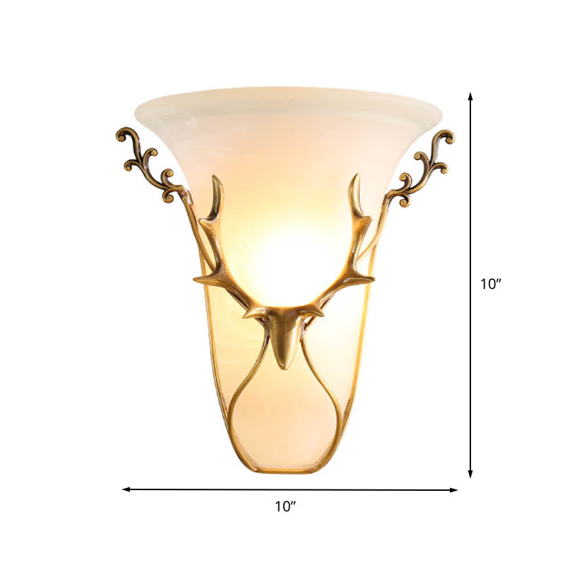 Traditional Trumpet Wall Mount Lighting Frosted Glass 1 Head Wall Mounted Lamp in Brass with Elk Clearhalo 'Wall Lamps & Sconces' 'Wall Lights' Lighting' 238768