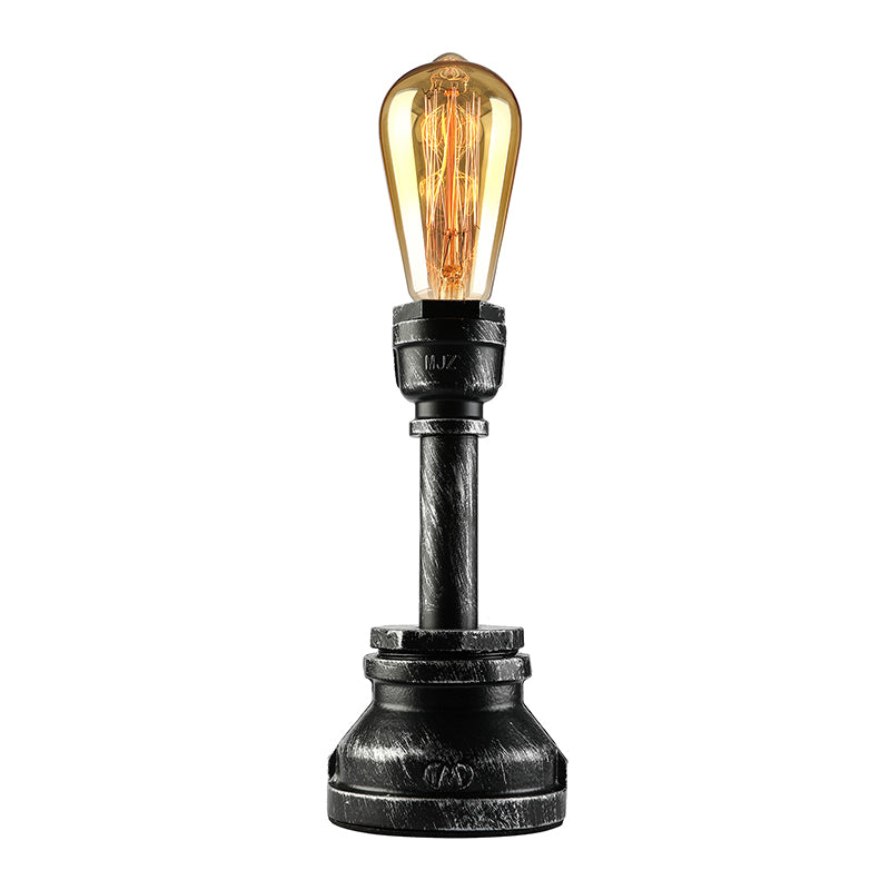 Vintage Style Bare Bulb Table Lighting with Water Pipe 1 Light Metallic Standing Table Light in Black Clearhalo 'Lamps' 'Table Lamps' Lighting' 238772