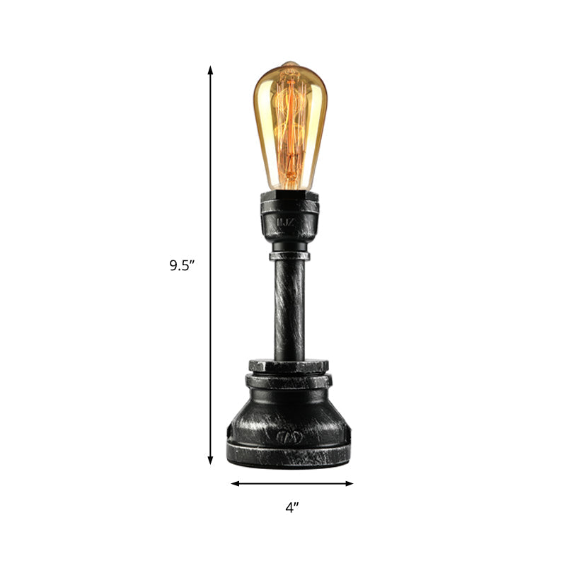 Vintage Style Bare Bulb Table Lighting with Water Pipe 1 Light Metallic Standing Table Light in Black Clearhalo 'Lamps' 'Table Lamps' Lighting' 238773