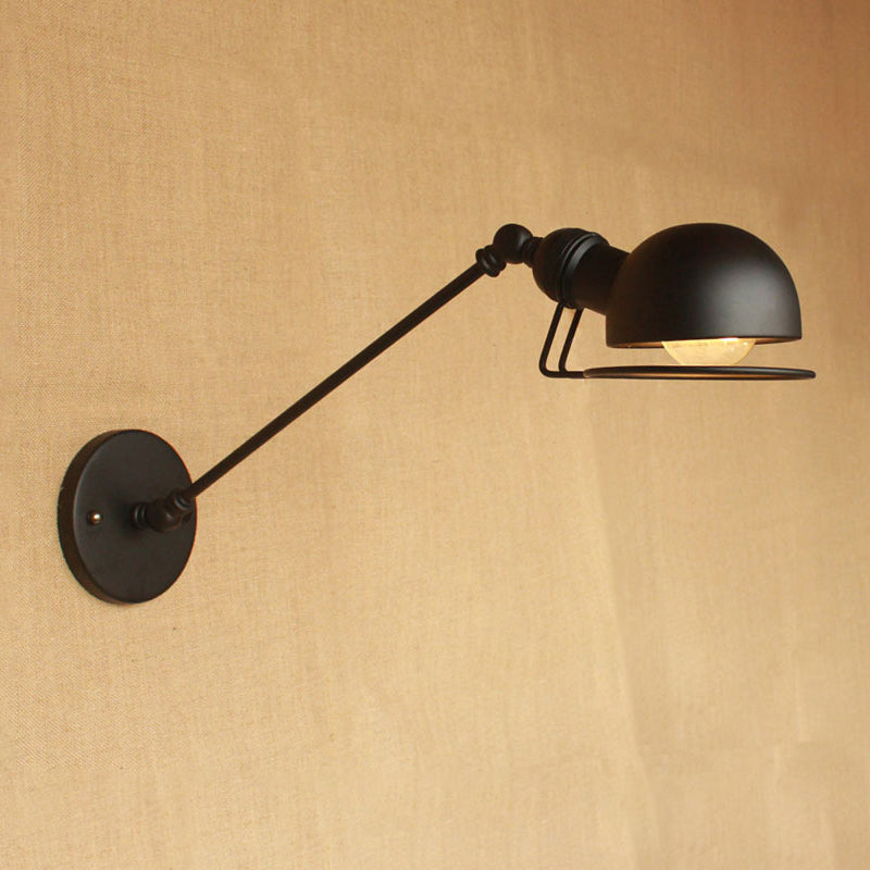 Vintage Industrial Bowl Wall Lamp 1 Light Iron Sconce Light Fixture with Swing Arm in Black/Brass Black 8