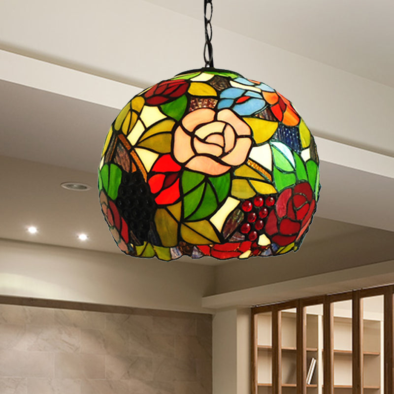 Global Pendant Light Tiffany-Style Stained Glass Antique Bronze 1 Head Ceiling Hanging Light, 10