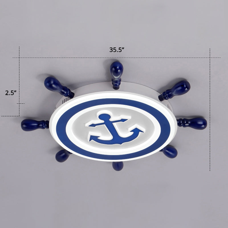 Ship Rudder LED Flushmount Ceiling Lamp Cartoon Acrylic Kids Room Flush Light in Blue Blue 35.5