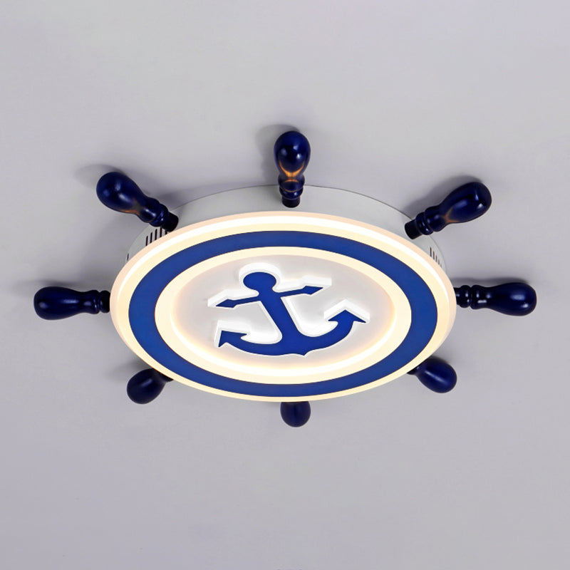 Ship Rudder LED Flushmount Ceiling Lamp Cartoon Acrylic Kids Room Flush Light in Blue Clearhalo 'Ceiling Lights' 'Close To Ceiling Lights' 'Close to ceiling' 'Flush mount' Lighting' 2388697