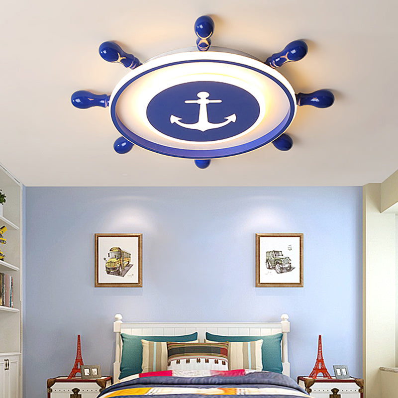 Acrylic Rudder LED Ceiling Light Childrens Blue Flush Mount Light Fixture for Bedroom Blue Clearhalo 'Ceiling Lights' 'Close To Ceiling Lights' 'Close to ceiling' 'Flush mount' Lighting' 2388698