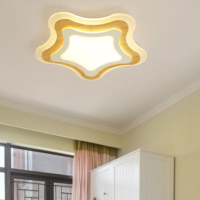 Nautical Theme Flush Ceiling Light Creative Acrylic Light Wood LED Flush Mount for Kids Room Light Wood Third Gear Starfish Clearhalo 'Ceiling Lights' 'Close To Ceiling Lights' 'Close to ceiling' 'Flush mount' Lighting' 2388705