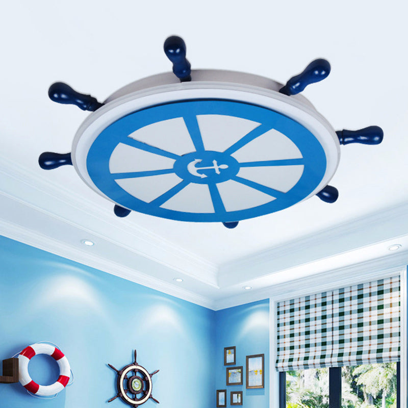 Rudder Boys Bedroom Flush Light Metal Kids LED Ceiling Flush Mount Light in Blue Blue Clearhalo 'Ceiling Lights' 'Close To Ceiling Lights' 'Close to ceiling' 'Flush mount' Lighting' 2388714