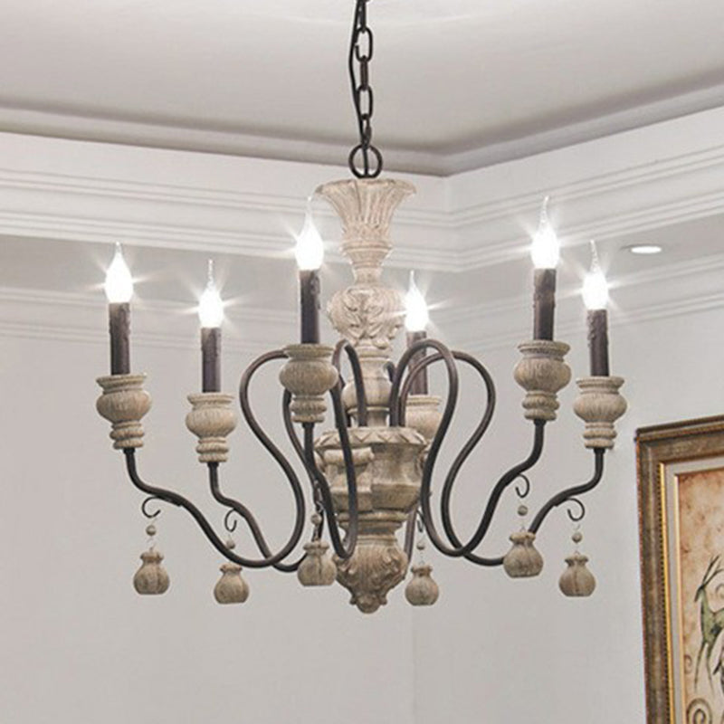 Resin Candlestick Chandelier French Country Dining Room Hanging Lamp in Black-Grey Clearhalo 'Ceiling Lights' 'Chandeliers' Lighting' 2388805