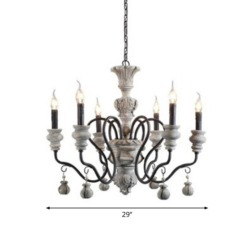 Resin Candlestick Chandelier French Country Dining Room Hanging Lamp in Black-Grey 6 Black Clearhalo 'Ceiling Lights' 'Chandeliers' Lighting' 2388806