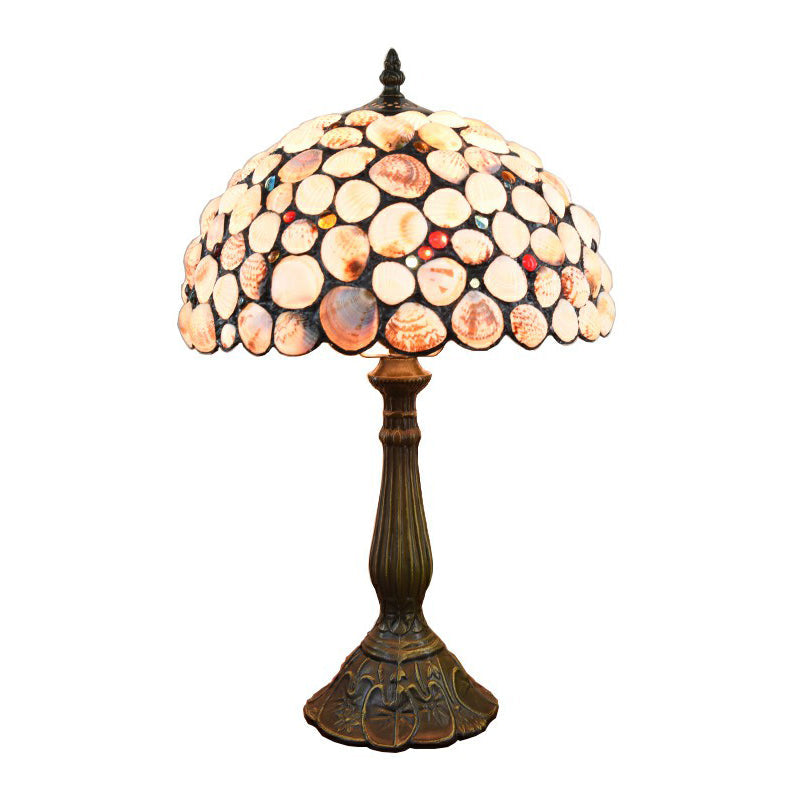 Hemispherical Table Light Tiffany Handcrafted Shell Brass Finish Nightstand Lamp Clearhalo 'Lamps' 'Table Lamps' Lighting' 2388838