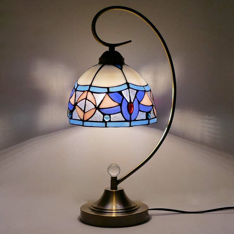 Tiffany Gooseneck Table Lamp 1 Head Metal Nightstand Light with Hand Cut Glass Shade Blue-Pink Clearhalo 'Lamps' 'Table Lamps' Lighting' 2388931