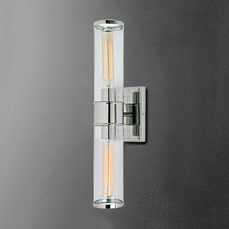 Tube Wall Lamp Traditional Clear Glass 2 Bulbs Brass/Chrome Sconce Light Fixture for Bedside Clearhalo 'Wall Lamps & Sconces' 'Wall Lights' Lighting' 238894