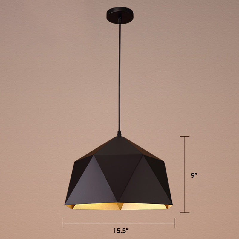 Rhombus Cut Metal Suspension Lamp Loft Style 1-Light Living Room Pendant Light Fixture Black 15