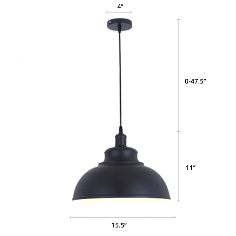 Bowl Shade Restaurant Hanging Lamp Factory Style Metal 1 Head Pendant Ceiling Light Black 16